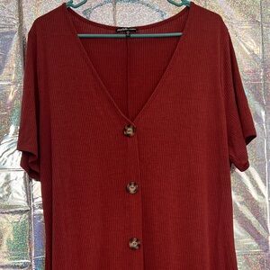 Charlotte Russe Plus Size Ribbed Button Dress Rust Red